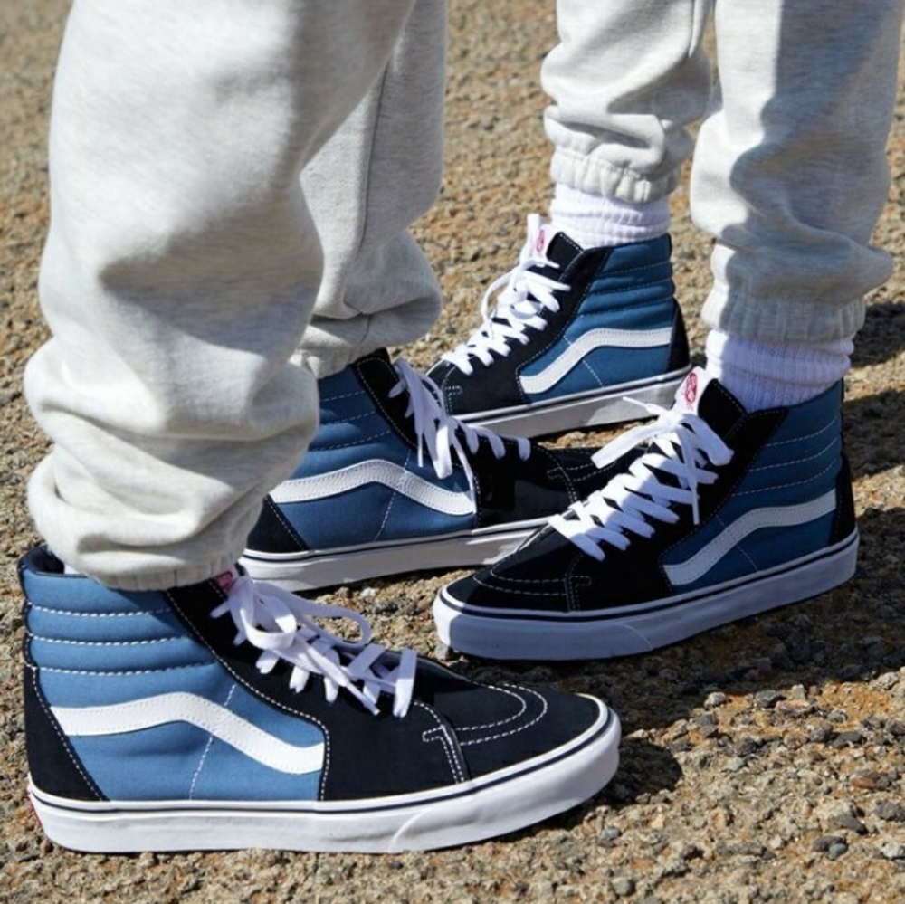 LIKE NEW- VANS SK8 High Blue Shoes Sneaker, Off The Wall, Mids w/ Reusabe Bag